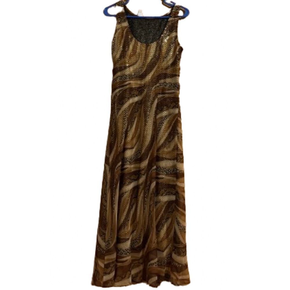Vintage Jessica Howard Women’s Brown Multi Metallic Evening Maxi Dress Sz-10